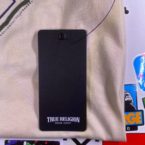 NEW True Religion Men's Rhinestone Diamond Buddha Tee Short Sleeve T-shirt Fog M - Picture 9 of 9